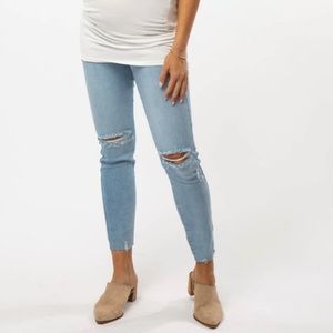 Light Blue Ripped Knee Maternity Skinny Jeans
